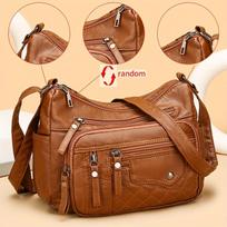 Ladies Bag Fashi Multi Zip Crossbody Multi Pocket Stitching Soft Vegan Leather Shoulder Bag Multi Pocket Handbag Purse