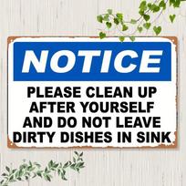 Planetjuice Vintage Metal Sign Please Clean Up After Yourself Rustic Blue White Kitchen Decor (as the picture,20x30)