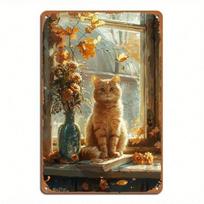 Planetjuice Planetjuice Vintage Metal Poster Autumn Cats Rustic Wall Art for Living Room