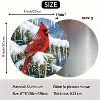 Planetjuice Vintage Tin Cardinal Berry Wreath Sign Round Christmas Thanksgiving Holiday Home Wall Decor 20x20