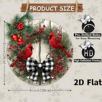 Planetjuice Christmas Wreath Metal Wall Art with Cardinal Birds and Bow 20x20