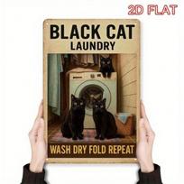 Planetjuice Planetjuice Vintage Black Cat Metal Wall Poster Retro Aluminum Sign for Laundry Room x Inch