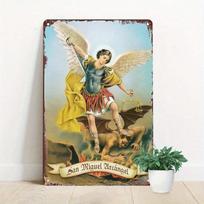 Planetjuice Vintage Metal Wall Art Saint Michael Archangel Fighting Devil Religious Home Decor 30x20cm Spiritual Decoration