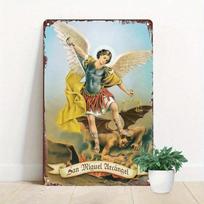 Planetjuice Vintage Metal Wall Art Saint Michael Archangel Defeats Devil 30x20cm Religious Home Decor Spiritual Decoration (as the picture,20x30)