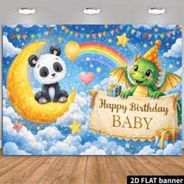 2D Panda Dragon Baby Birthday Backdrop Photography Background 47.2x31.5inch/120*80cm