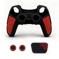 Black-Red Silicone Cover For PS5 Controller + 2 Thumb Caps + 1 Sticker Set