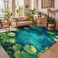 Luxury Koi Fish Water Lily Area Rug 2D Flat Print Turquoise Gold Non-Slip Washable Floor Mat for Living Room Bedroom Decor 40x60cm