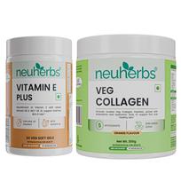 Neuherbs Veg Collagen Powder Orange 200 g Plus Vitamin E Capsules 30 Count Combo for Glowing Youthful