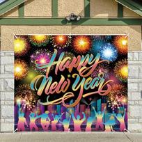2D Happy New Year Garage Door Photography Background 47.2x31.5inch/120*80cm