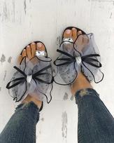 Luxury Rhinestone Bowtie Polka Dot Women Flip Flops Ring Toe Sexy Indoor Outdoor Slides Flat Slippers for Ladies 35 pilka spalva