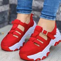 Thick-soled Heightening Women Sports Sandals Casual Comfortable Slip-on Flat Vulcanized Shoes for Daily Walking Outdoor Travel 36 raudona