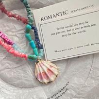 Bohemian Colorful Gravel Beaded Shell Pendant Necklace - Vacation Style Women's Accessory