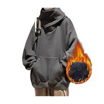 Fall Winter Men Hoodie Oversize Hooded Long Sleeves Pure Color Hip Hop High Collar Big Patch Pocket Elastic Cuff Mid Length Warm Top M