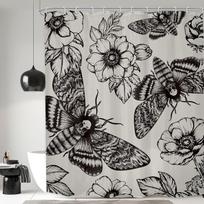 Gothic Skull Shower Curtain Bathroom Set Halloween Death Head Moth Pink Flower Leaves Spider Scary Witchy Bath Accessories (as the picture,90x180CM)