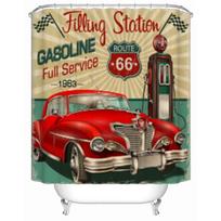 Shower Curtain Retro Vintage Gasoline Route 66 Classic Motorcycles Waterproof Polyester Fabric Bathtub Curtain With Hooks (as the picture,W90XH180cm)