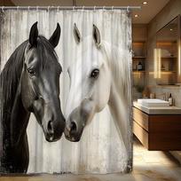 Black and White Horse Portrait Waterproof Shower Curtain, Elegant Animal Design for Modern Bathroom Decor (as the picture,90X180cm)