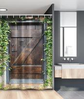 Rustic Barn Door Shower Curtain, Vintage Farmhouse Wood Print, Waterproof Polyester Bathroom Curtain with Hooks (as the picture,W90xH180cm)