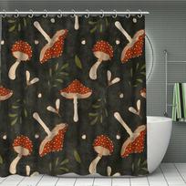 Rustic Farmhouse Shower Curtain 3D Printing Polyester Waterproof Mushroom Wildflower Design with 12 Hooks Bathroom Accessories (as the picture,W90xH180cm)