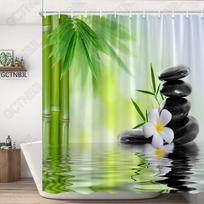 Zen Shower Curtain, Spa Decor Stone Tower Lotus Purple Orchid Flower and Bamboo, Cloth Fabric Bathroom Decor Set with Hook Black (as the picture,35x70in-90x180cm)