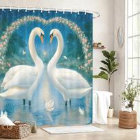 Vibrant Swans in The Valley Water Pattern Polyester Shower Curtain - Nautical Style Bathroom Decor Fabric Bathtub Curtain (as the picture,W90xH180cm)