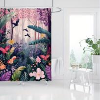 Tropical foliage landscape bathroom shower curtain machine washable, stylish bathroom decorative shower curtain with 12 hooks (as the picture,90X180cm(35x70in))