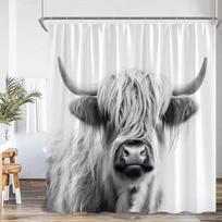 Funny Bathing Animals Shower Curta Highland Cattles Cow Battub Printing Bathroom Decorations Cartoon Polyester Bath Curtain (as the picture,90x180cm-35x70in)