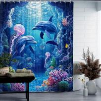 1pc Shower Curtain - Enchanted Underwater Scene with Dolph, Jellyfish, and Colorful Coral Reef Design Waterproof (as the picture,W90XH180cm)