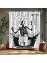 Funny Skull Shower Curtain Black White Skeleton  Bathtub Spooky Cool Halloween for Men Boys Gothic Bathroom Curta Set with (as the picture,90x180CM)