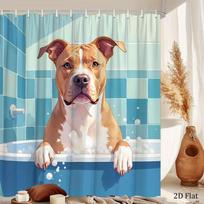 Pit Bull Shower Curtain Blue White Geometric Bubble Bath Scene Durable Polyester with Hooks for Modern Bathroom Washable 90x180