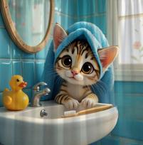 Cute Cat in Bathroom Waterproof Shower Curtain - Adorable Pet Decor, High-Quality Fabric, Durable and Stylish Design (as the picture,90x180cm35x71in)