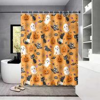 1pc Cartoon Halloween Theme Print Shower Curtain, with 12 Hooks, Machine Washable, for Shower Partition and Privacy Protection (as the picture,90x180cm)