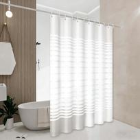 White Striped Shower Curtain with Horizontal Line Design, Simple and Refreshing Style, Shower Partition Curtain (as the picture,120*180cm)