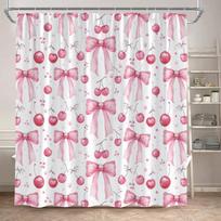 Fashion Bowknot Shower Curta Red Pink Bow-tie Heart Pattern Girl Gift Modern Bathroom Decorative Bath Curtain Set with Hooks (as the picture,90x180cm-35x70in)