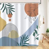 unframed abstract Bohemian shower curtain Medieval arch Sun leaf Modern minimalist aesthetic line geometric decorative shower cu (as the picture,35x70in-90x180cm)