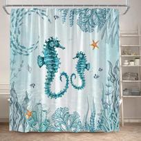 Funny Octopus Shower Curta Marine Animal Mermaid Sailboat Vintage Nautical Map Bath Curtain Fabric Bathroom Decor with Hooks (as the picture,90x180cm-35x70in)