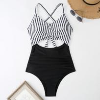 2025 Striped Cut-out Backless Waist-cinching Bikini Swimsuit XL