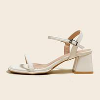Fairy Style Peep-Toe Backless Sandals with Thick Chunky Heel - Soft, Comfortable, One-Strap for Women 38 beveik baltos spalvos