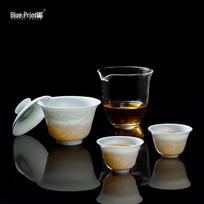 Jingdezhen Landscape Relief Travel Gaiwan Tea Set