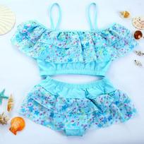 Girls' Floral Tankini Set with Ruffle Bikini Bottoms - Quick-Drying Swimsuit 14 (Recommended height: 115-125 cm)