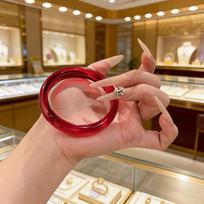 Chinese Ruby Cat's Eye Jade Bracelet: Exquisite Women's Zodiac Jewelry, Perfect Mother's Day Gift Diameter 62