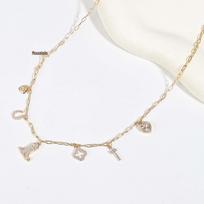 Gold Fine Chain Necklace with Multi-Pendant Micro-Set Zirconia for Women - European American Style, Cool, Sweet, and Fashionable Clavicle Accessory.