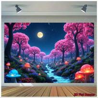 2D Enchanted Sakura Tapestry, Glowing Mushroom Backdrop 47.2x31.5inch/120*80cm