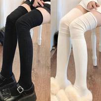Japan JK Cotton Thigh High Bottoms 2pairs Women Knee Length Socks Ladies Thigh Length SocksWarm Knitted Boot Socks Leg Warmers One Size