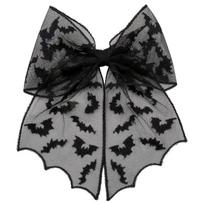 Gothic Lace Bow Hair Clip with Bat Silhouettes in Punk Black and White Halloween Accessory Everyday Wear Fashion Festive Gift