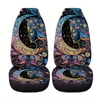 2-Piece Boho Art Star Moon Auto Seat Covers for Men and Women, Washable Front Bucket Seat Protectors for SUVs