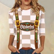 Women Casual Three Quarter Sleeve Oktoberfest Print Round Neck Top Lightweight Comfortable Fit Oktoberfest Celebration Shirt L smėlis