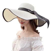Fashion Oversize Summer Sun Hat Big Brim Bowknot Beach Cap Breathable Sun Protection Panama Cap for Women