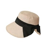 Casual Bowknot Bow Fisherman Hat Solid Color Wide Brim Summer Sun Hat Breathable Cotton Linen Sunshade Hat Girl XS（old）