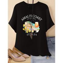 Summer Outfits Coastal Aesthetic Scenery T-Shirt Lemons Spritz Vacation Print Short Sleeve Loose-Fit Top S