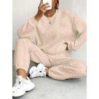 Women's Wear, Fried Dough Twists Stitching, Long Sleeves, Round Neck, Blouse, Leggings, Two-piece Set S